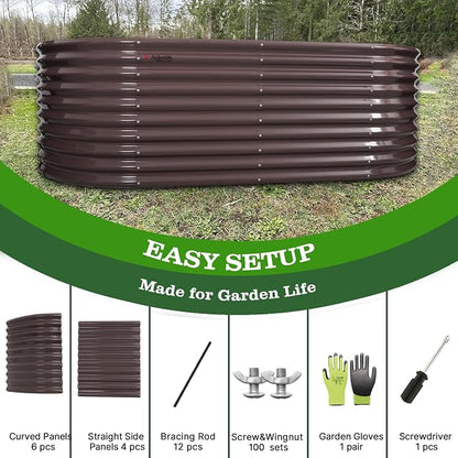 A ANLEOLIFE 30" Extra Tall Galvanized Raised Garden Beds Outdoor, 8x4x2.5ft Oval Metal Planter Boxes for Planting Vegetables, Flowers, Fruits, Eco-Safe & Easy Setup, CaféBronze