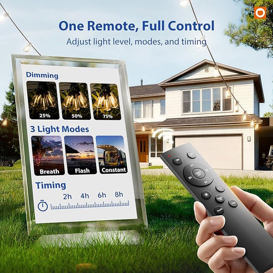 addlon 100FT LED Outdoor String Lights with Remote Waterproof Patio Lights with Shatterproof ST38 Replaceable Bulbs, Dimmable Outside Hanging Light Connectable for Porch, Backyard