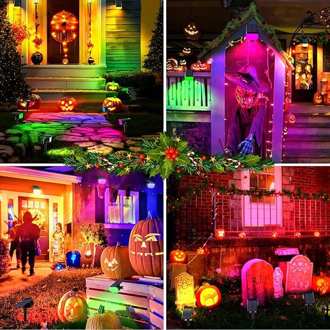 WENATY Solar Spot Lights Outdoor Color Changing, [7 Mode/2 Pack] Christmas Landscape Spotlights, Solar Lights Outdoor Waterproof, Solar Led Powered Flood Light for Outside Pathway Yard Garden Walkway