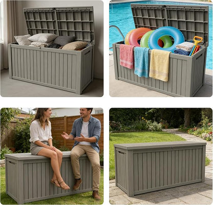 200 Gallon Outdoor Storage Box Resin Deck Box All Weather Waterproof Large Lockable Storage Container Deck Box for Patio Furniture, Garden Tools, Lockable, Gray