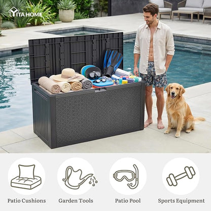 YITAHOME 95 Gallon Large Outdoor Deck Box | Lockable Waterproof Resin Storage Box with Handles, Weatherproof & UV Resistant, Patio Garden Tool Container for Outdoor