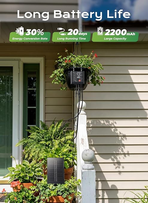 49ft Solar Drip Irrigation System with USB Charging for 15 Potted Plants | Plant Watering Devices, Automatic Watering System IP44 Waterproof 2200mAh for Garden Farm Greenhouse(Black)