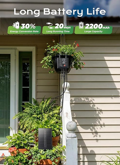 49ft Solar Drip Irrigation System with USB Charging for 15 Potted Plants | Plant Watering Devices, Automatic Watering System IP44 Waterproof 2200mAh for Garden Farm Greenhouse(Black)