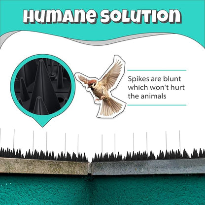 15 Pack Upgraded Bird Deterrents for Outside Patio - Balcony Pigeon Deterrent with 2400 Spikes to Keep Birds Away. Anti Bird Spikes for Pigeons and Other Small Birds, Crows, Woodpecker Deterrents