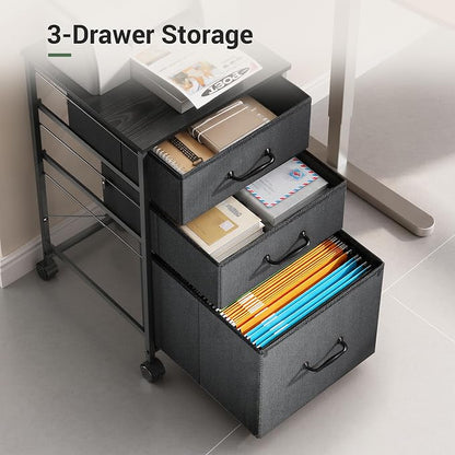 DEVAISE Mobile File Cabinet, Rolling Printer Stand with 3 Drawers, Fabric Vertical Filing Cabinet fits A4 or Letter Size for Home Office, Black