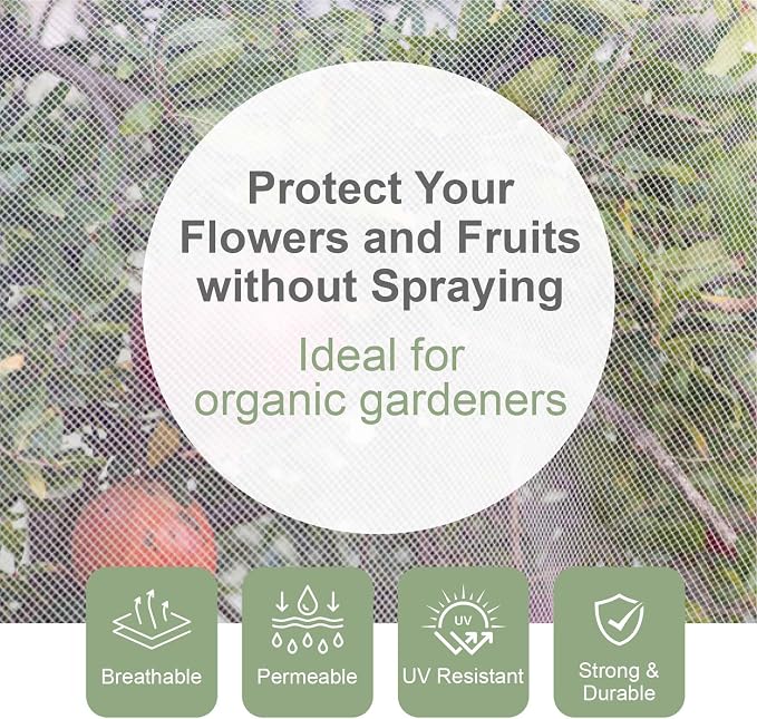 Fruit Tree Netting Cover with Zipper & Drawstring, 2 Packs 4ft x 4ft Insect Bird Barrier Netting for Garden Protection, Ultra Fine Mesh Garden Netting