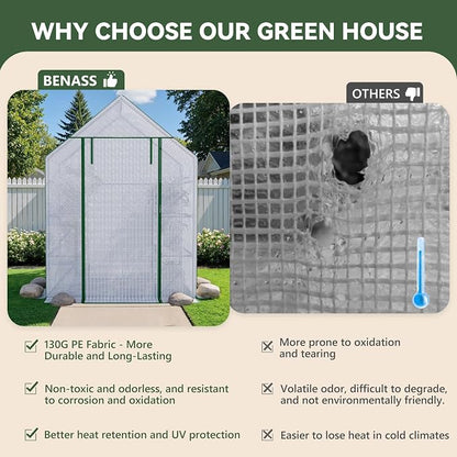 Greenhouse for Outdoors, Small Greenhouse, Walk-in Greenhouses with 3 Tiers 4 Shelves, PE Cover, Heavy Duty Plant Greenhouses for Garden and Backyard