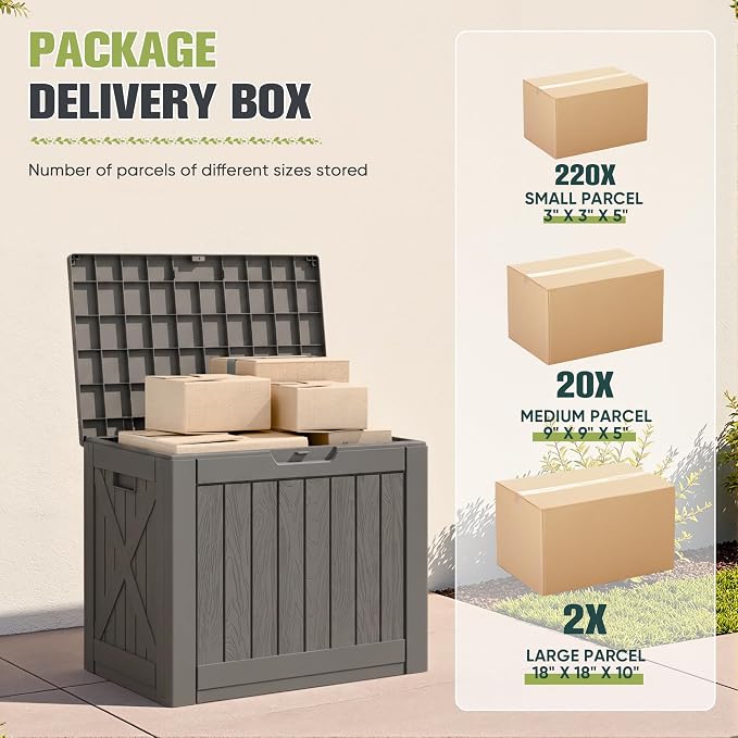Greesum 40 Gallon Outdoor Package Delivery Box with Lock, Waterproof Secure Parcel Drop Box for Porch, Double-Wall Resin Storage, Brown