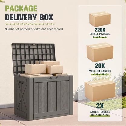 Greesum 40 Gallon Outdoor Package Delivery Box with Lock, Waterproof Secure Parcel Drop Box for Porch, Double-Wall Resin Storage, Brown