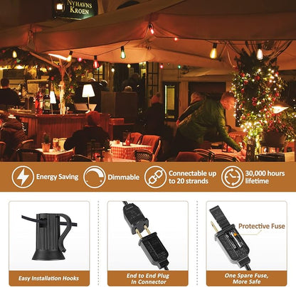 Achin Colored Outdoor String Lights 100Ft LED Multicolor Patio Lights with 55pcs ST38 Colorful Shatterproof Bulbs Rainbow String Lights for Bistro Christmas
