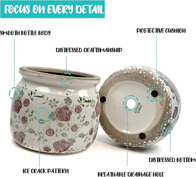 Dosayes Flower Pot,Vintage Ceramic Pot for Planter with Drainage Holes, 6.29 inch Ice Crack Glazed Indoor Planters Pot for Indoor,Tuscan Home Decor,Gardening Gifts (Garden)