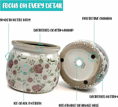 Dosayes Flower Pot,Vintage Ceramic Pot for Planter with Drainage Holes, 6.29 inch Ice Crack Glazed Indoor Planters Pot for Indoor,Tuscan Home Decor,Gardening Gifts (Garden)