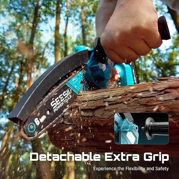 SEESII 6 Inch Mini Electric Chainsaw Cordless Battery Powered | 2026 Upgraded Hand Held Saw with 2x2000mAh Batteries for Wood/Tree Trimming, Chain Saw Gift for Men Husband Father Gardener