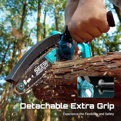 SEESII 6 Inch Mini Electric Chainsaw Cordless Battery Powered | 2026 Upgraded Hand Held Saw with 2x2000mAh Batteries for Wood/Tree Trimming, Chain Saw Gift for Men Husband Father Gardener