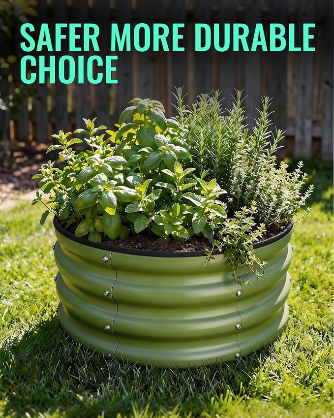 ZXZYHFTY Raised Garden Bed, 0.6 mm Galvanized Steel Round Planter Box with Open Bottom, Metal Raised Garden Bed for Vegetables Flowers Herbs Mailbox Planter Accent, 2 x 2 x 1 FT, 2 Pack Green