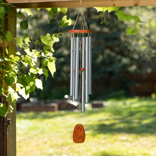 Woodstock Chimes Amazing Grace Wind Chime for Outside 40" Medium Silver,Outdoor Decor for Patio, Porch, Garden, Memorial Gift for Loved Ones AGLS