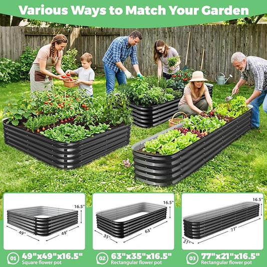 Black Painted Galvanized Raised Garden Bed, Garden Planter Bed Outdoor, Heavy Duty Rustproof Steel Raised Bed Kit for Gardening Vegetables Fruits Flowers Grow (Black, 4x4x1.5ft)