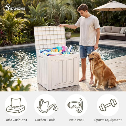 YITAHOME 31 Gallon Deck Boxes Set of 2 | Lockable Outdoor Storage Bins for Patio Cushions, Garden Tools, Weather-Resistant Resin Storage Solution, White
