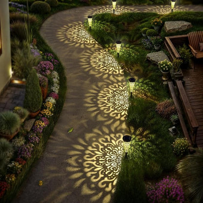 gardencave 6 Pack Solar Lights Outdoor Garden Decorative Mandala Solar Pathway Lights Waterproof Plastic Outside Solar Path Landscape Lights Gardening Gifts for Women Mom Backyard Walkway Yard Decor