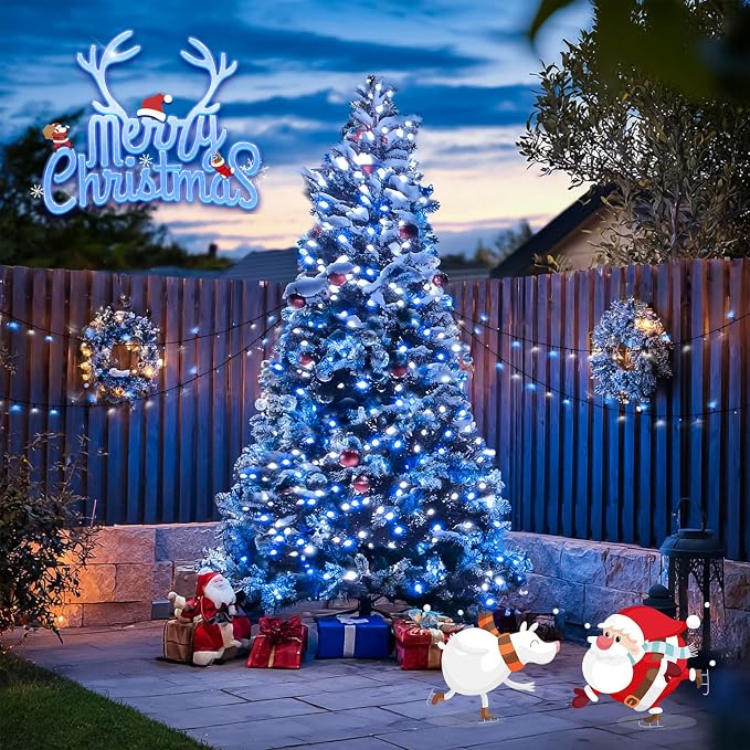 JMEXSUSS 2 Pack Solar Christmas Lights, Total 66 FT 200 LED, Blue and White | Outdoor Waterproof, 8 Modes Solar String Lights for Outside Patio Christmas Tree Garden Yard Xmas Decorations