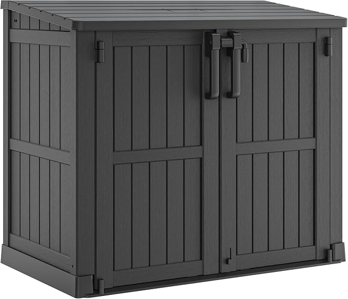 LHBcraft 36 Cu Ft Outdoor Storage Cabinet, Horizontal Resin Storage Shed Box for Backyards, Patios, Portable Waterproof Outdoor Storage Box with Lockable Doors, Ashen