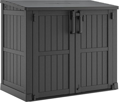 LHBcraft 36 Cu Ft Outdoor Storage Cabinet, Horizontal Resin Storage Shed Box for Backyards, Patios, Portable Waterproof Outdoor Storage Box with Lockable Doors, Ashen