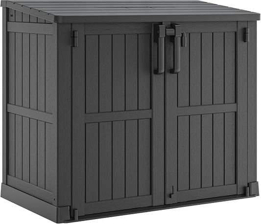 LHBcraft 36 Cu Ft Outdoor Storage Cabinet, Horizontal Resin Storage Shed Box for Backyards, Patios, Portable Waterproof Outdoor Storage Box with Lockable Doors, Ashen
