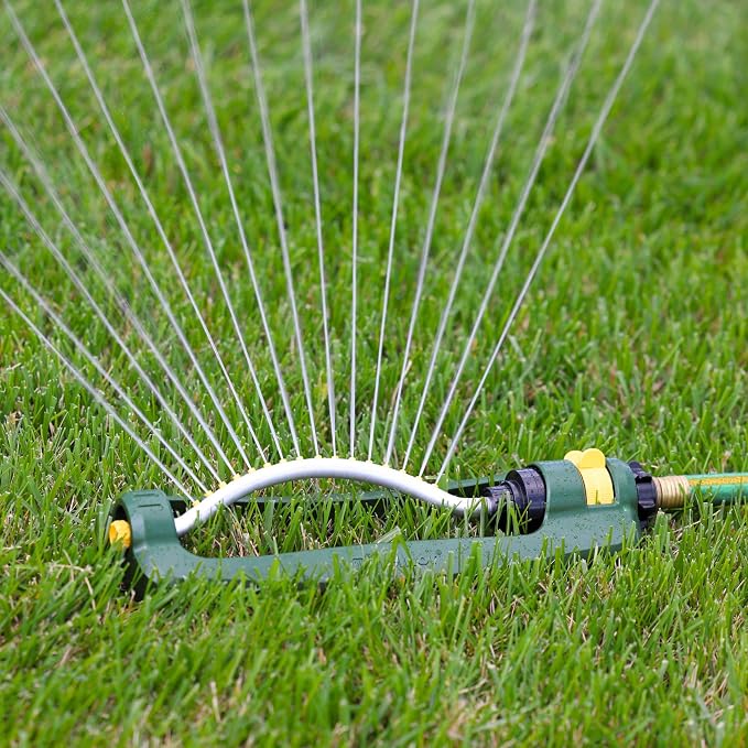 Melnor 65147AMZ Turbo Oscillating Lawn Sprinkler, 3,200 Sq. Ft. Coverage, 16 Precision Nozzles, Adjustable Range Control, QuickConnect Bundle, Green, Yellow