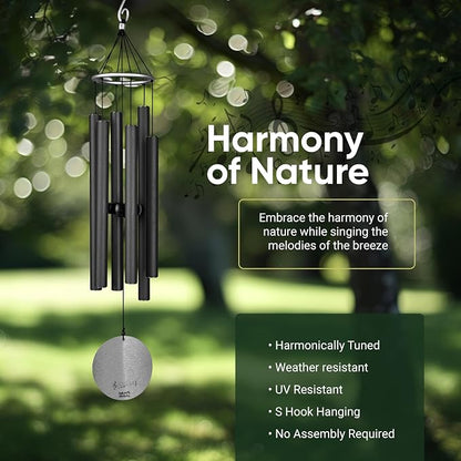 Nature’s Melody Aureole Tunes Wind Chimes – Outdoor Windchime with 6 Tubes Tuned to B Pentatonic Scale, 100% Rustproof Aluminum, Powder Finish & S Hook Hanger for Sympathy, Memorial Gift or Zen Garden
