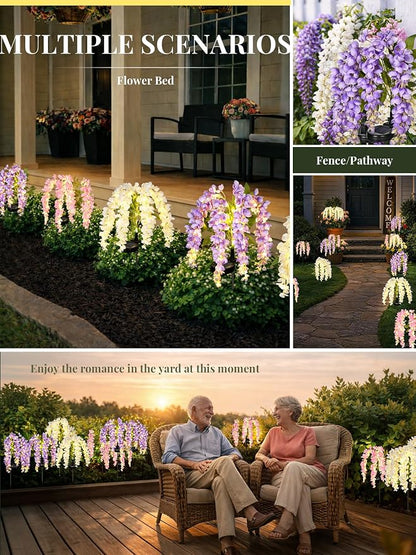GIGALUMI Solar Lights Outdoor for Garden Decor, 6 Pack Solar Flower Lights Waterproof, 2 Lighting Modes Wisteria for Pathway,Yard, Patio Decoration, Gardening Gifts for Women (Multi-Colored)