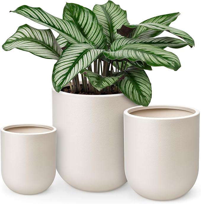 homenote Flower Pots 13/11.5/10 Inch,Large Plant Pots Indoor with Drainage,Plastic Pots for Plants,Garden Pots for Outdoor,Large Planters for Indoor Plants,Big Plastic Planter,White(3 Pcs)