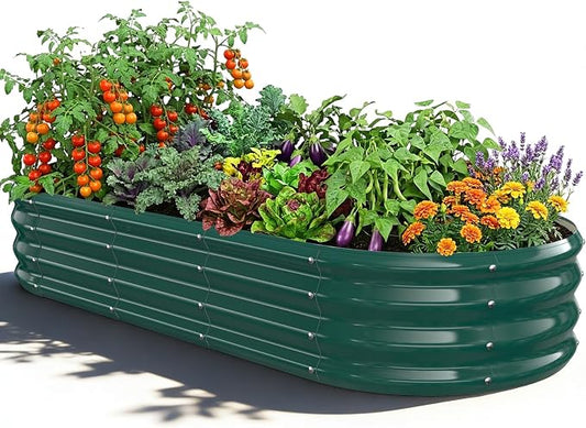 Oval Raised Garden Bed, 5 x 2 x 1FT, Galvanized Steel Planter Box with Wave-Shaped Metal Panels Painted for Outdoor Flower,Tree,Herb & Vegetable Garden (Green, 60X24X12 inches)