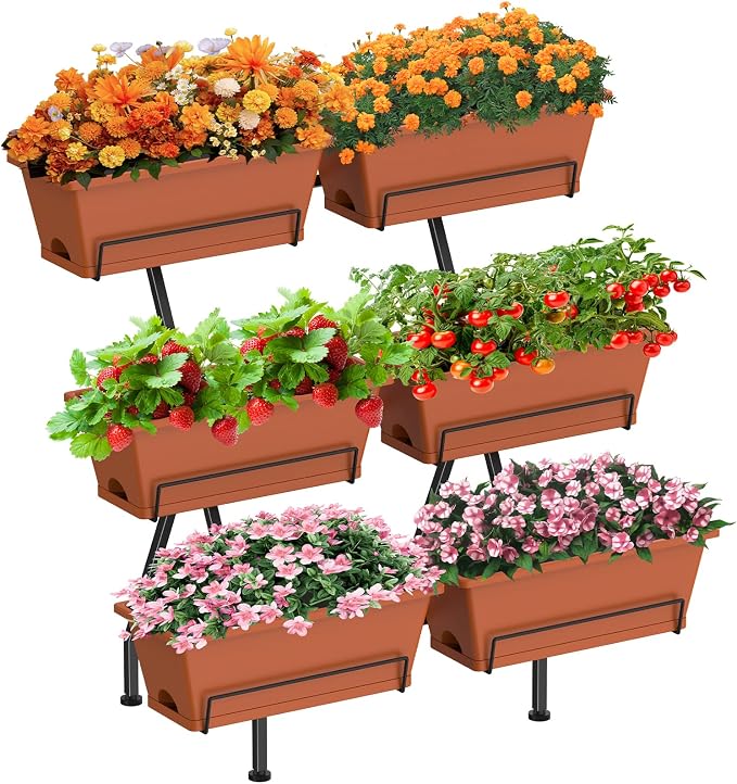 Sunexinlo Vertical Garden Planter Freestanding Raised Bed for Herbs Flowers Vegetables, Indoor Outdoor for Patio Balcony Deck