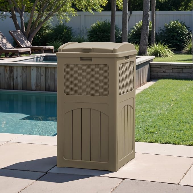 Greesum 2 Pack 33 Package Delivery Box for Outside, Patio Waterproof Resin Garbage Bin with Lid for Hideaway, Deck, Patio, Light Coffee