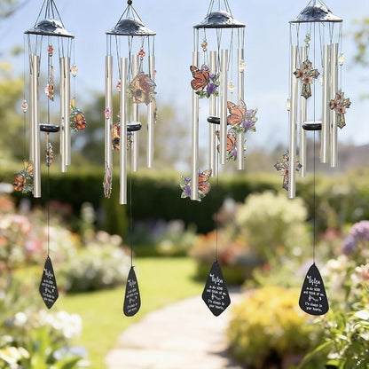 YU FENG Butterfly Memorial Wind Chime, Crystal Suncatcher Outdoor Decor | 34 Inch Metal Wind Chime, Butterfly Design, Sympathy Bereavement Gift, Garden Yard Patio Hanging Decoration