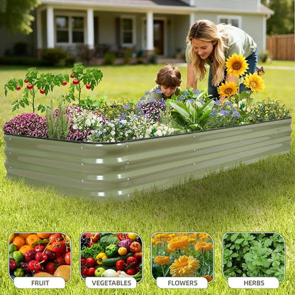 GoCampDriect 6IN1 Raised Garden Bed - 8x3x1ft Galvanized Raised Garden Boxes Outdoor Corrosion Resistant | Variable Shape 9x2x1ft Metal Raised Garden Beds for Planting Vegetable, Fruits,Flower