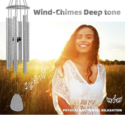 FSVGYY Wind-Chimes-Outdoor-Deep-Tone, Large Soothing Melodic Tones Windchimes, Wind Chimes for Outside, Memorial Wind Chime Best Gift for Mom Women Grandma Neighbors(32" Silver Coated Aluminum)