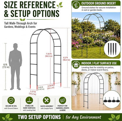 SUNLPH Thickness Metal Garden Arch Trellis for Climbing Plants, Rustproof, Black, 4.6x8.2 or 7.2x6.9 Ft, Wedding Arbor Archway for Bridal Party Flower Decoration