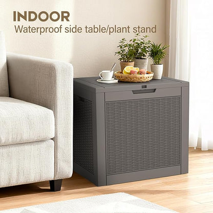 Outdoor Storage Box, 30 Gallon Deck Box with Lockable Lid, Waterproof Resin Storage Bin for Patio Furniture, Garden Tools, Cushions, Grey