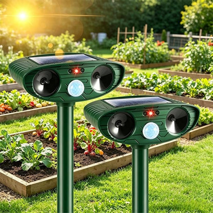 2 Pack Ultrasonic Deer Repellent Devices,Cat Deterrent Outdoor Solar Animal Repeller for Squirrel Racoon Rabbit Fox Skunk,IP65 Waterproof Motion Sensor Sonic Fortress Pro Animal Deterrent for Garden