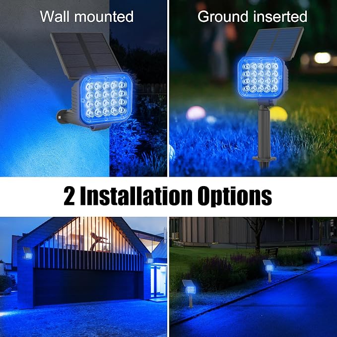 Solar Spot Lights Outdoor, Blue Solar Lights Outdoor Waterproof IP65, Adjustable Panel Landscape Spotlights for Tree Yard Halloween Christmas Landscape Decor, 6 Pack
