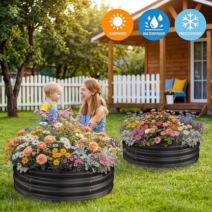 Land Guard Galvanized Raised Garden Bed Kit, Planter Boxes Outdoor, Round Large Metal Garden Beds for Vegetables(Gray)……