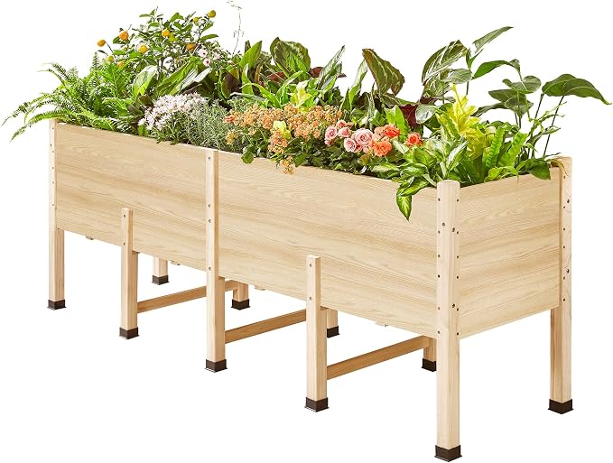 SPECRAFT 7x2 Ft Raised Garden Bed, Featuring Legs, Drainage Holes, Ideal for Vegetables, Flowers, Elevated Wood Planter Box for Balcony, Patio, and Backyard, Easy Assembly