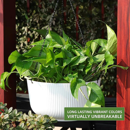 Dexceder 9.8 Inch Self Watering Hanging Planter (2 Pack, White) | Thickened Hanging Basket Flower Plant Pot Indoor Outdoor