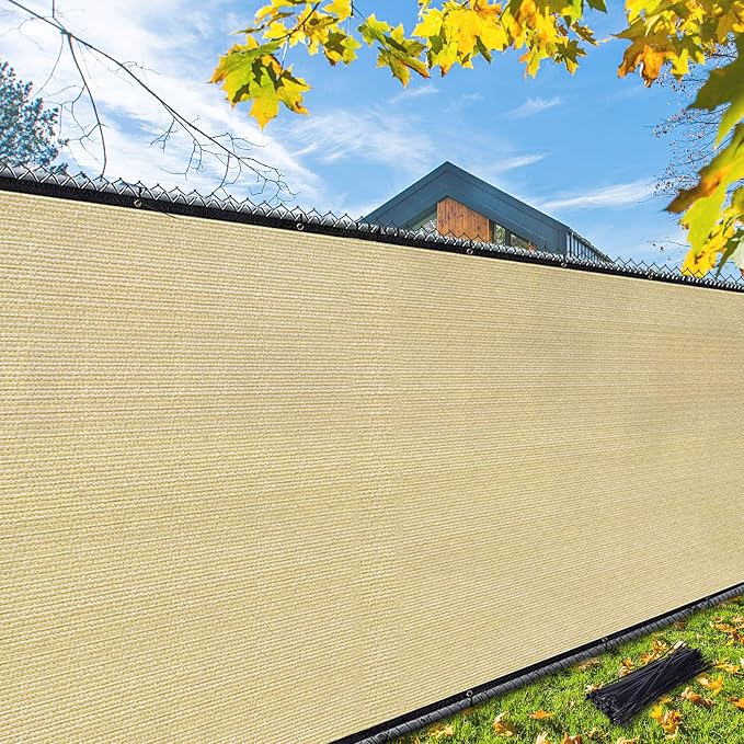 iCover 6x50ft Privacy Screen Fence, Outdoor Fencing Panels, Garden Windscreen Mesh Shade Sail Net Barrier, Fence Privacy Screen Reinforced Bindings and Brass Grommets Cable Zip Ties, Tan