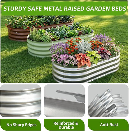 Galvanized Oval Raised Garden Bed, 4 x 2 x 1 ft 2-Pack, Metal Planter Box with Open Base. DIY Outdoor Gardening Kit for Backyard & Patio, Ideal for Vegetables, Flowers & Herbs, Silver