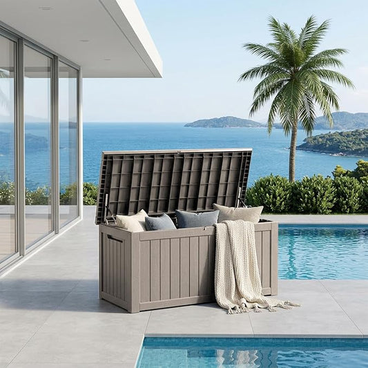 270 Gallon Resin Large Deck Box Organization and Storage Box for Patio, Outdoor Cushions, Garden Tools, Gray