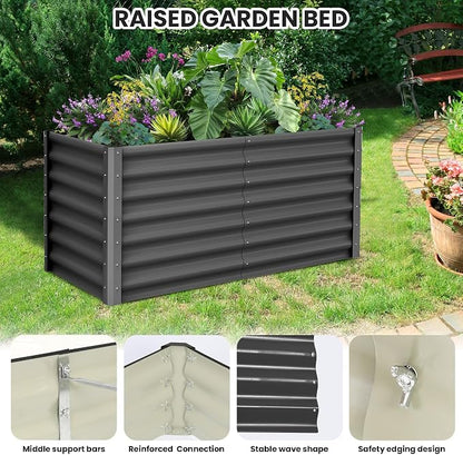 GarveeHome 6 * 3 * 2FT Raised Garden Bed Kit, Galvanized Raised Garden Beds Outdoor for Gardening, Above Planter Boxes, Large Garden Bed for Vegetables, Fruits, Dark Grey, 2 Pcs