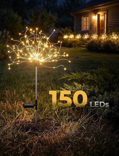 Brightown 4 Pack Garden Decor Solar Lights Outdoor Decorative,150LED Firework Lights for Outside,8 Modes Solar Powered Stake Fairy Light for Yard Pathway Flowerbed Patio Christmas Decor,Warm White