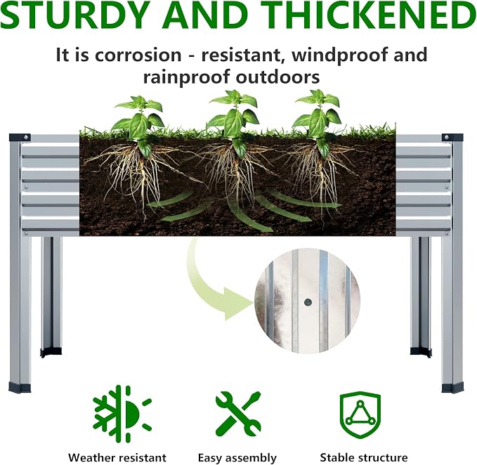 DIIYIV Galvanized Raised Garden Bed with Legs,48×24×30in Silver | Elevated Planter Box for Backyard,Garden, Patio, Balcony, 400lb Capacity